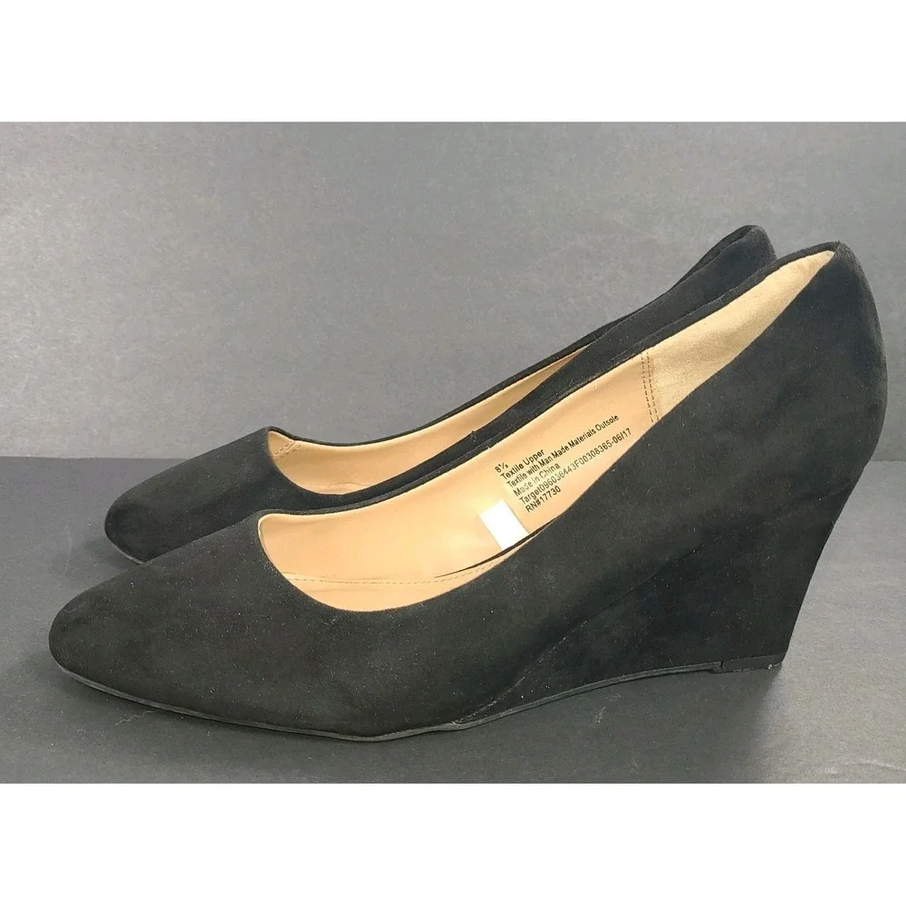 A New Day Women's Pumps – Size 8.5 – Black Faux Suede Wedge Heel Shoes – Classic